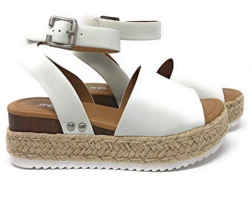 Womens Casual Espadrilles Trim Rubber Sole Flatform Studded Wedge Buckle Ankle Strap Open Toe San... | Amazon (US)