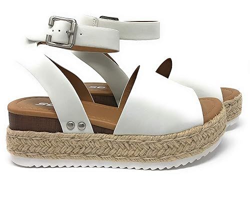 Womens Casual Espadrilles Trim Rubber Sole Flatform Studded Wedge Buckle Ankle Strap Open Toe San... | Amazon (US)