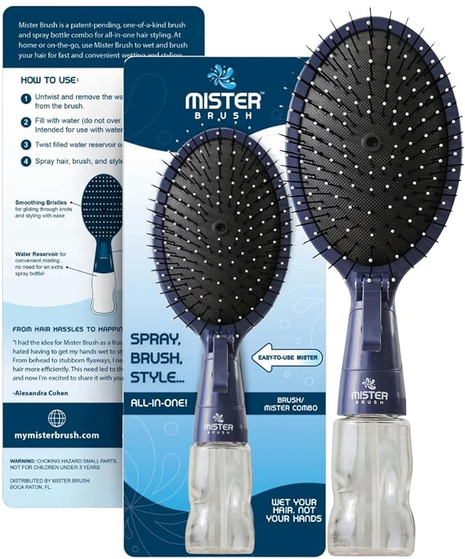 Mister Brush Navy All in One Brush + Mister - 2 in 1 - Detangling Brush - No More Hair Hassle | Amazon (US)