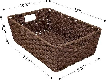Large Wicker Storage Basket, Metal Frame, Set of 2, Washable Waterproof, 15" x 10.3" x 5.2", Brow... | Amazon (US)