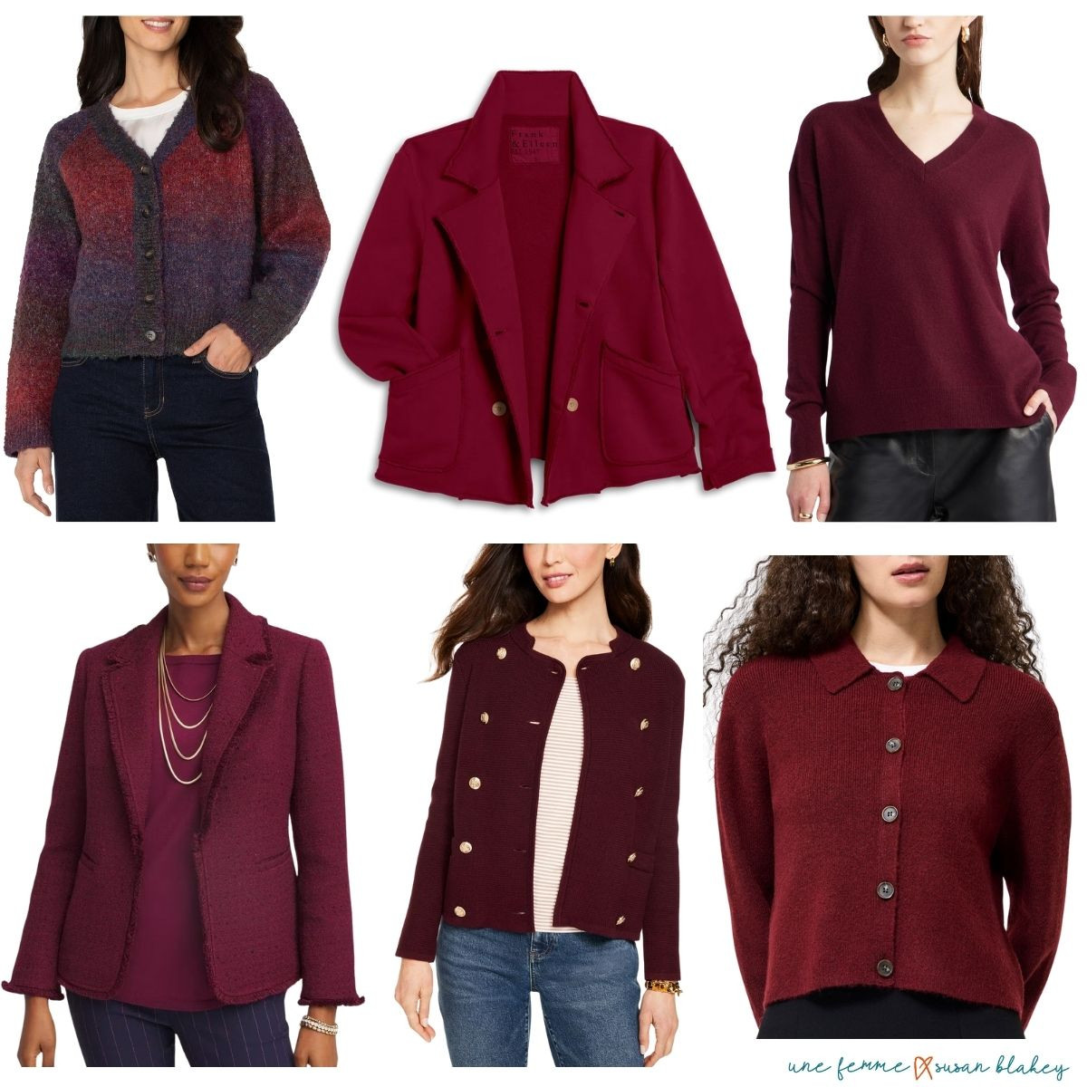Fall color trend: Burgundy. This shade best suits cool palettes (Winter & Summer). Burgundy jackets and sweaters for your fall wardrobe. 

 #LTKSeasonal #LTKOver40 #LTKStyleTip