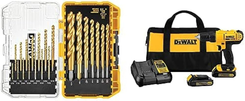 DEWALT 20V Max Cordless Drill / Driver Kit, Compact, 1/2-Inch with Titanium Drill Bit Set, Pilot ... | Amazon (US)