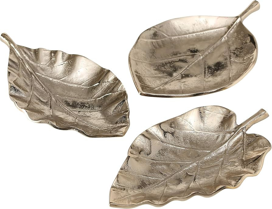 3 Piece Metal Leaf Dish Set, Vanity Counter Top Display, Decorative, Cast Golden Champagne Alumin... | Amazon (US)