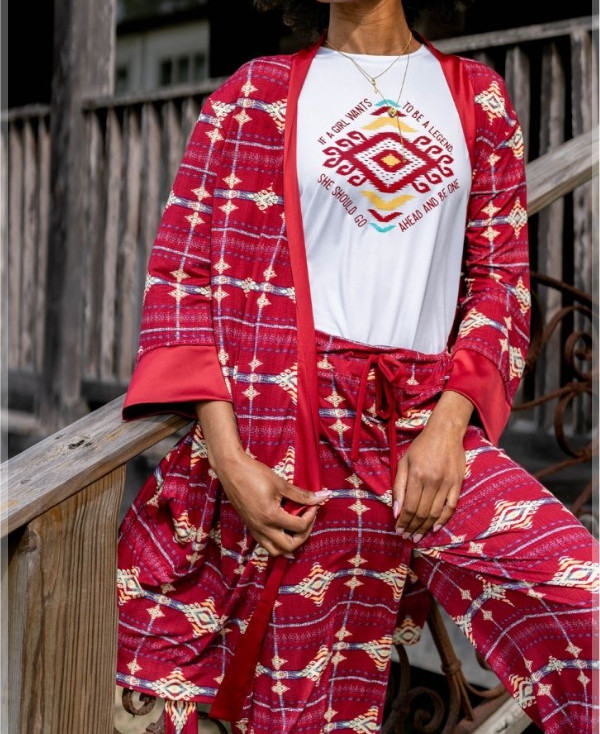Aztec Legend PJ Set by Junk Gypsy ! 
I know you guys know that I'm obsessed with anything southwestern, and this PJ lounge set is just too cute and cozy so I had to share. 

Robe, tee, shorts, pants. A perfect gift set for any lady in your life. 
 

 #LTKWatchNow #LTKHome #LTKFindsUnder50