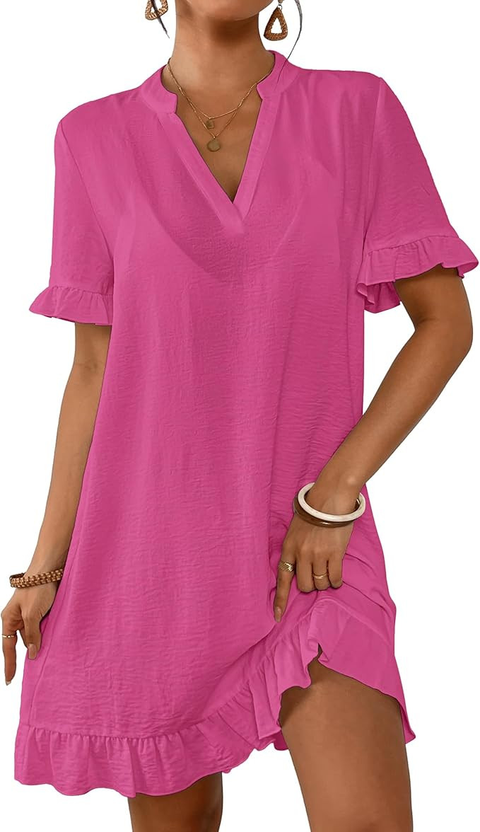 Bsubseach Womens Swimsuit Cover Up Shirt Ruffle Short Sleeve Bathing Suit Coverups V Neck Flowy R... | Amazon (US)