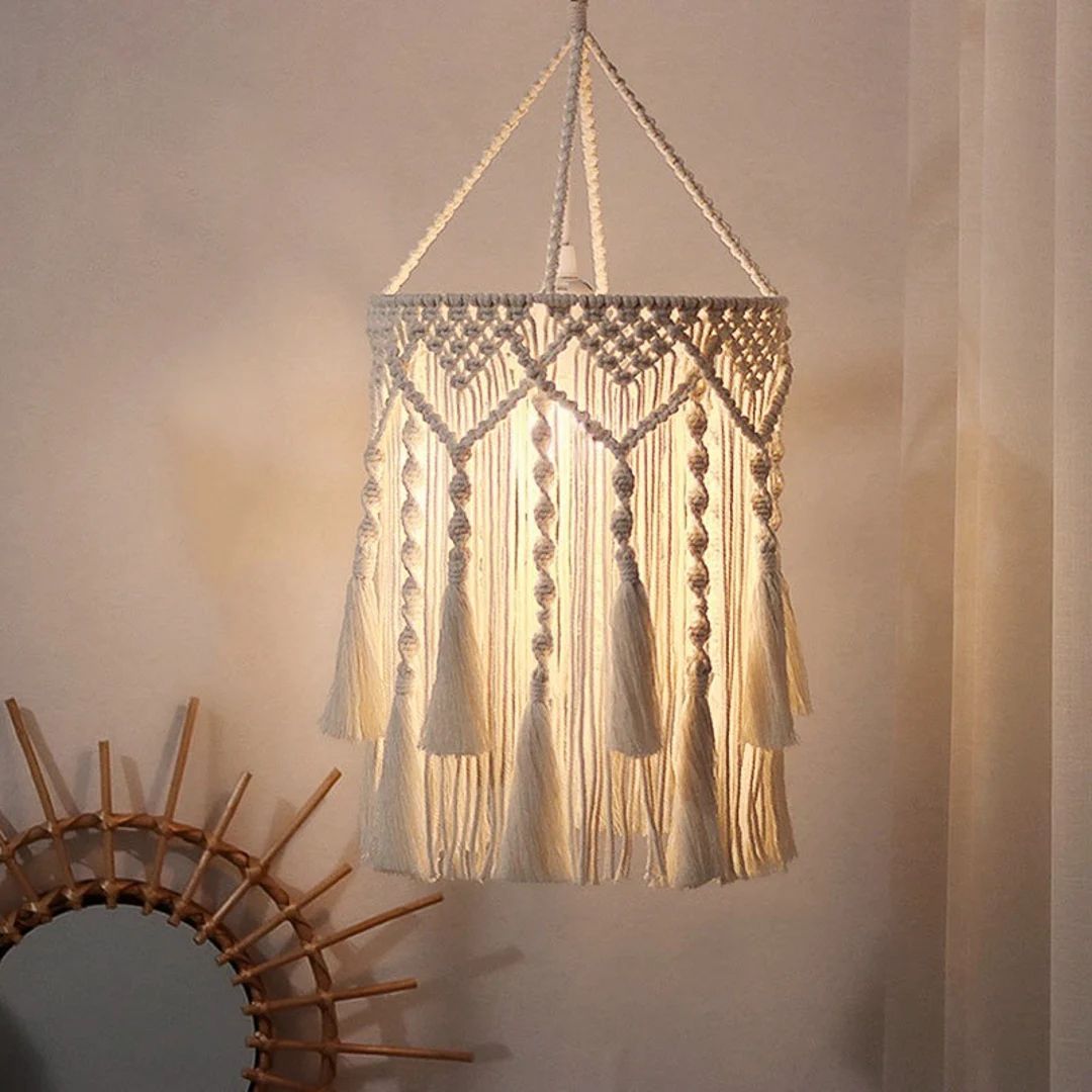 Macrame Hanging Lantern,Boho Pendant Lamp,Tassel Chandelier for Wedding,Unique Handmade Macrame L... | Etsy (US)