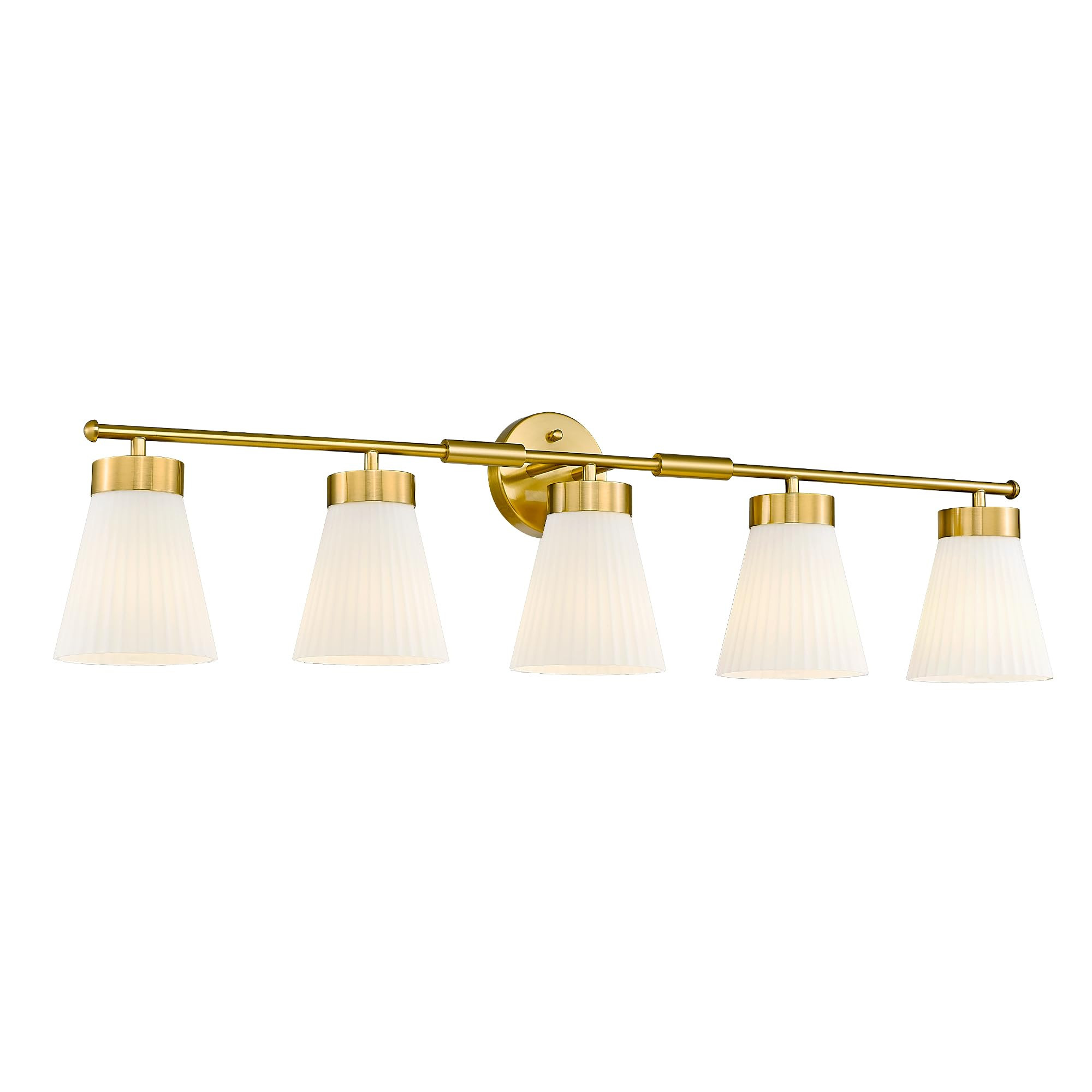 Bathroom Light Fixture, HWH 5-Light Bathroom Vanity Light Brushed Gold Vanity Lighting Over Mirror, Modern Vanity Lights with Frosted White Striped Glass, 5HZG97B-5W BG | Amazon (US)