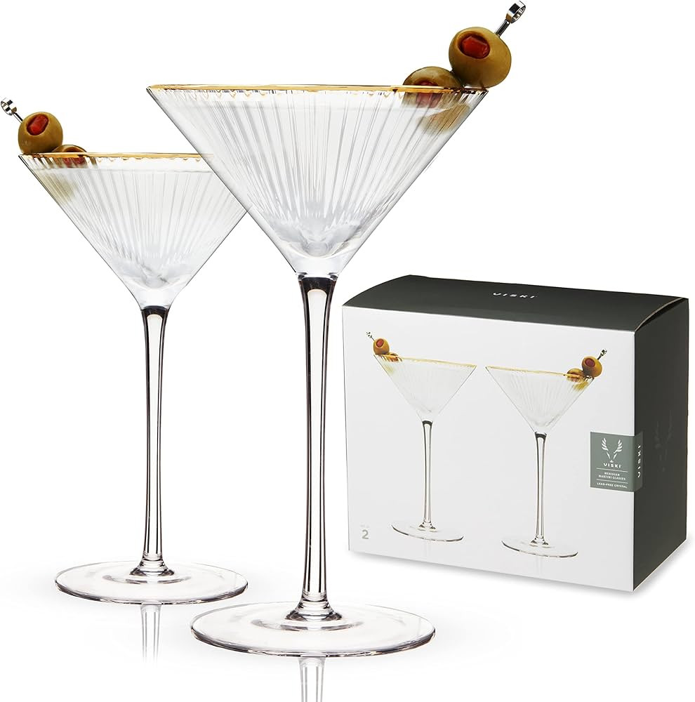 Viski Meridian Martini Glasses - Stemmed Fun Cocktail Glasses - Art Deco Ripple Gold Rimmed Cryst... | Amazon (US)