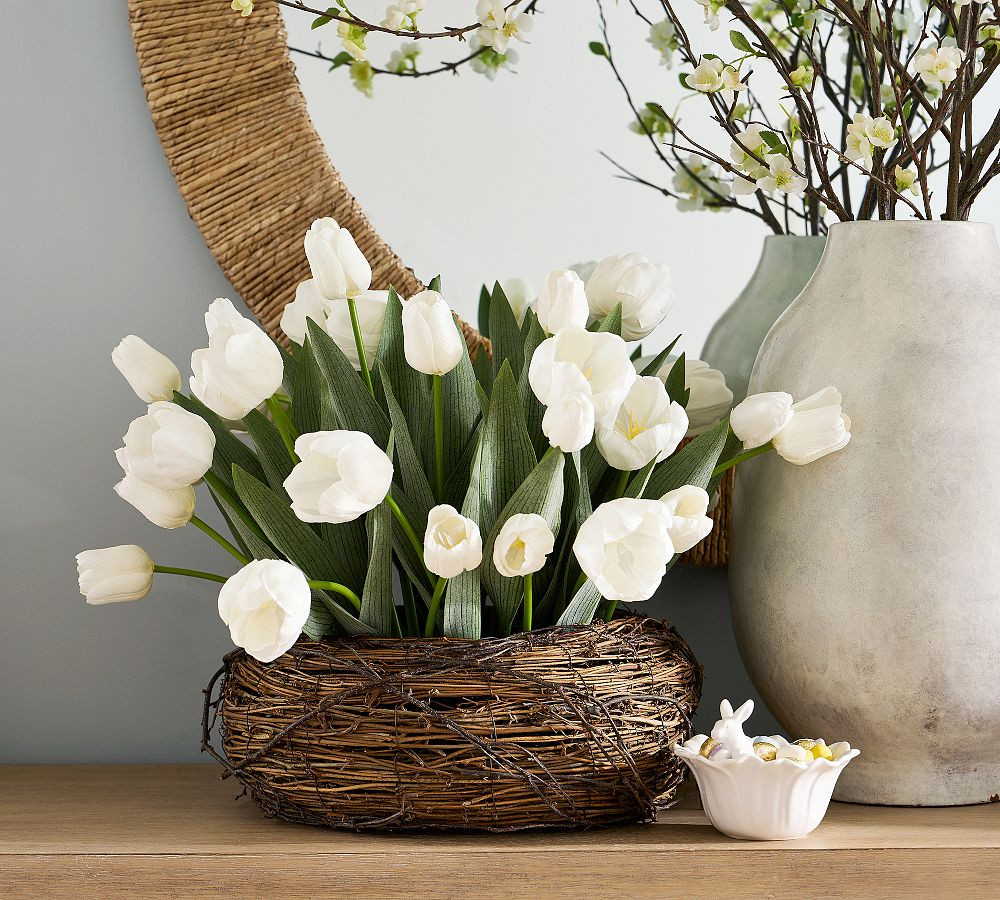 Faux Composed Tulips In Basket | Pottery Barn (US)