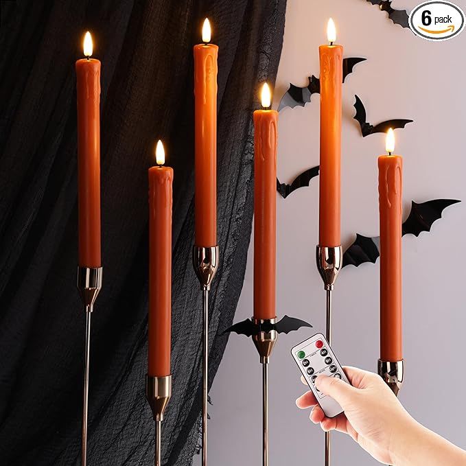 Eywamage Orange Dripping Wax Flameless Taper Candles with Remote Set of 6, Flickering LED Wax Can... | Amazon (US)