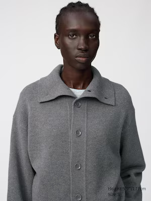 Uniqlo - 100% Lambswool Stand Collar Cardigan - Natural - XS | UNIQLO (UK)
