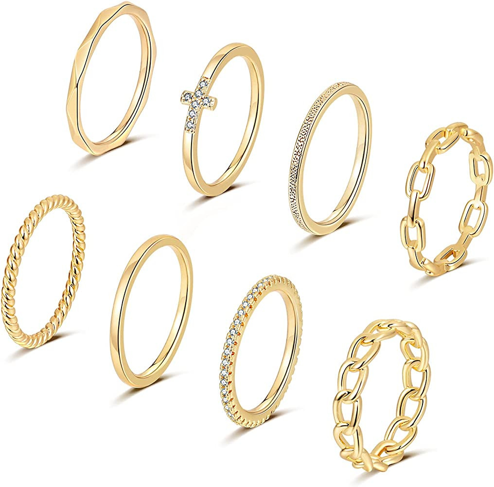 TOBENY 8PCS 14K Gold Plated Stacking Rings for Women Gold Silver Knuckle Stackable Rings Size 4 t... | Amazon (US)