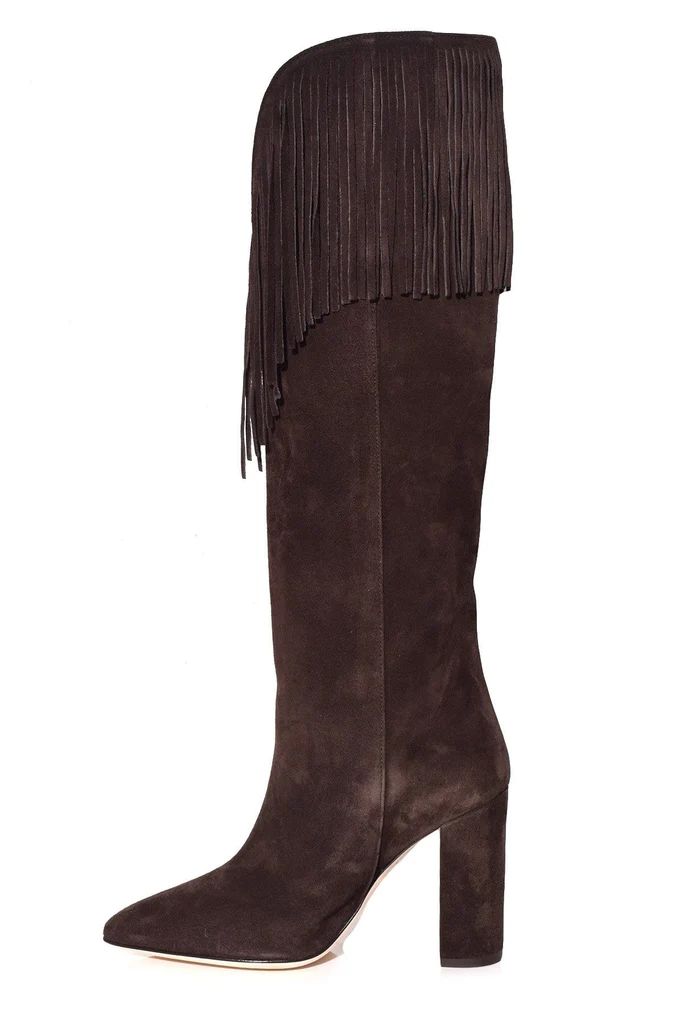 Velour Western Boot with Fringe in Dark Brown | Hampden Clothing