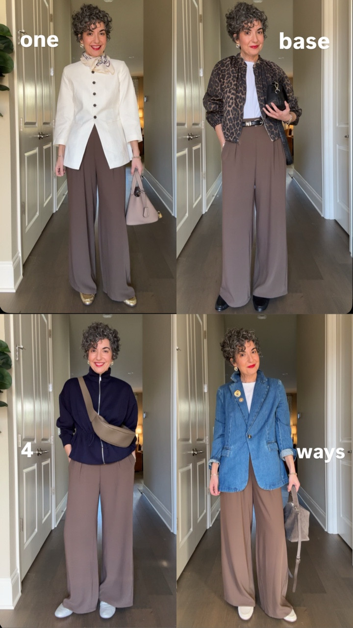 One Base 4 Ways - Wearing a small long in pants and I am 5’8”. The inseam in the long measures about 29.5”. They have elastic in back and belt loops! So comfortable! 
.
Wearing a small in all the jackets - they run TTS! 

#LTKgrwm