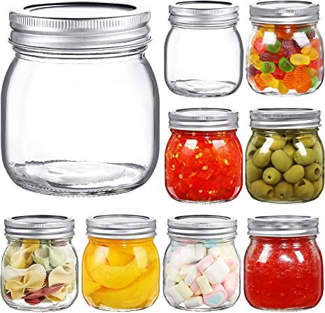 YEBODA 9 Pack Wide Mouth Mason Jars 10 oz Glass Canning Jars with Airtight Lids and Bands for Pre... | Amazon (US)