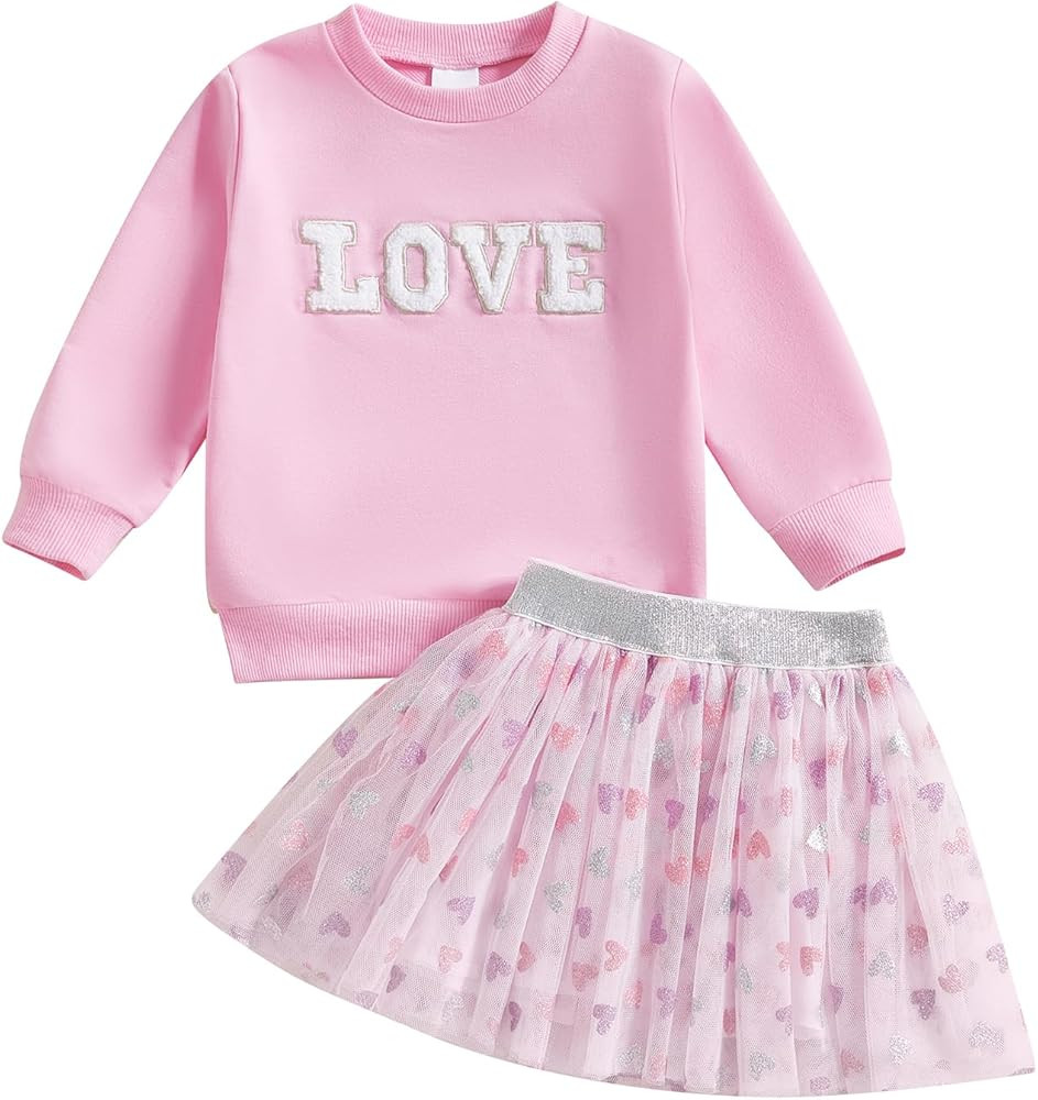 BemeyourBBs Toddler Girl Valentines Outfit Baby Girl Crewneck Shirt Tutu Skirts Set Cute Little G... | Amazon (US)