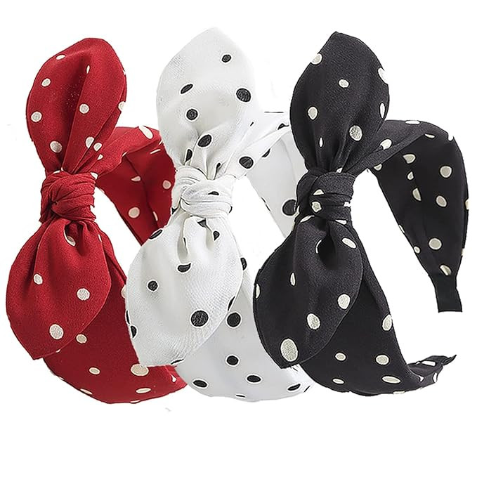 3 Pack Bow Headbands for Women,Wide Polka Dot Headband for Women Rabbit Ear Hair hoop | Amazon (US)