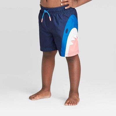 Toddler Boys' Hungry Shark Print Swim Trunks - Cat & Jack™ Navy | Target