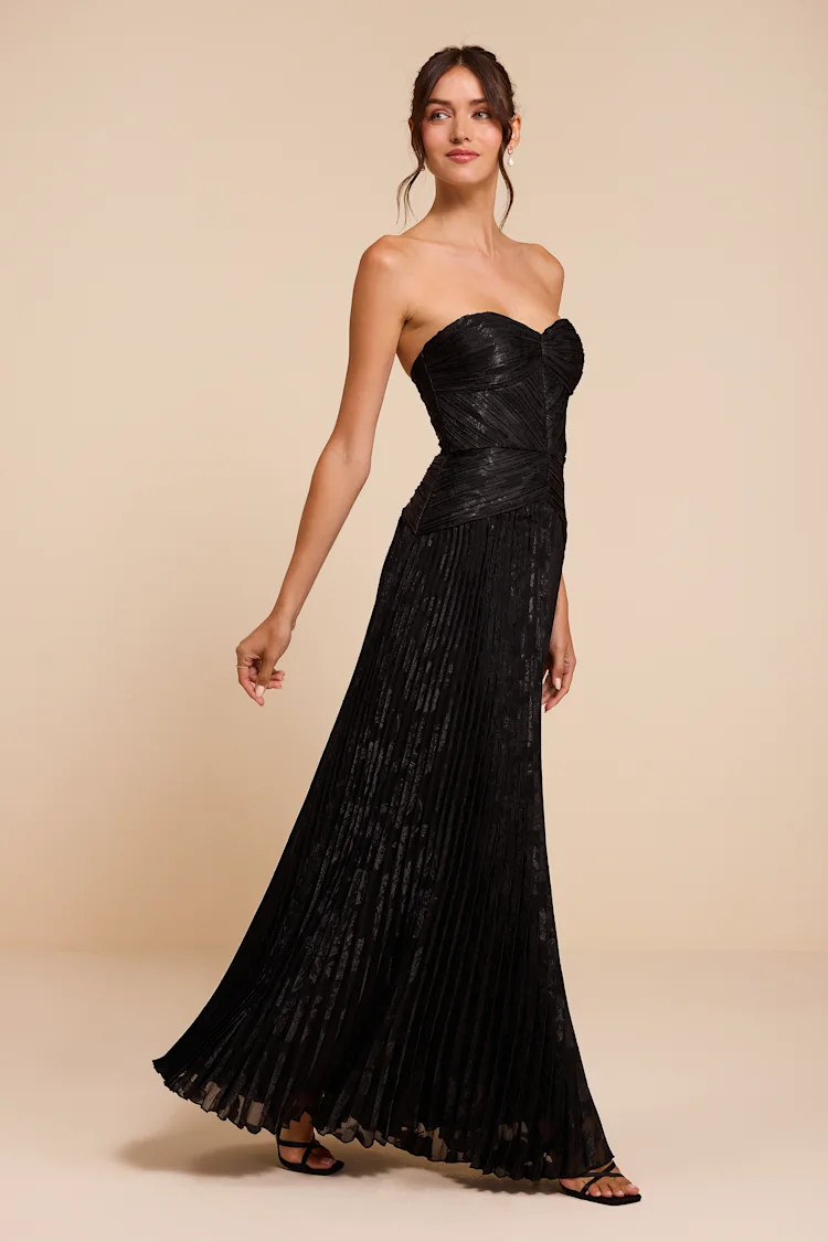 Marlene Black Floral Pleated Drop Waist Maxi Dress | Lulus