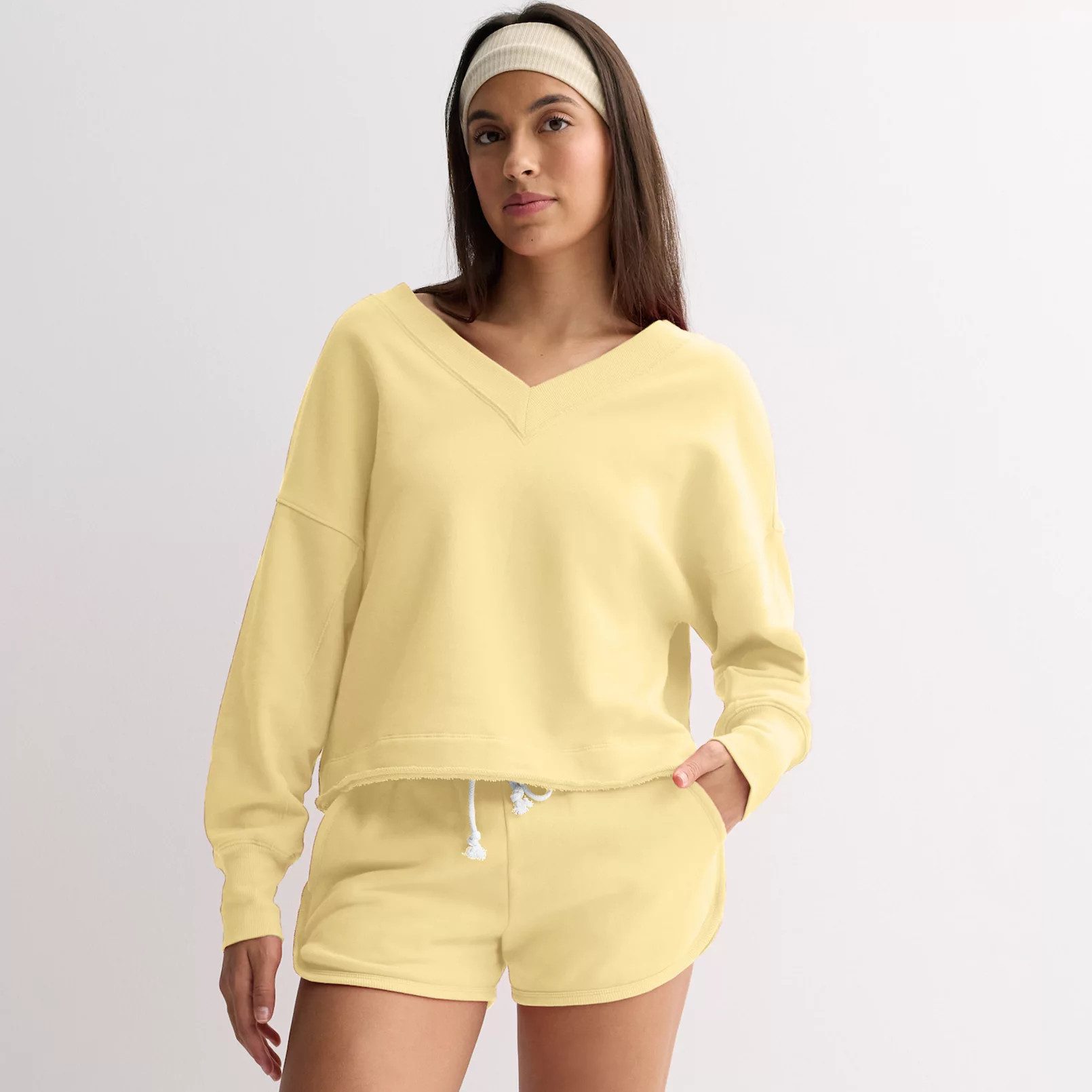 Juniors' SO® Terry Double V Neck Sweatshirt | Kohl's