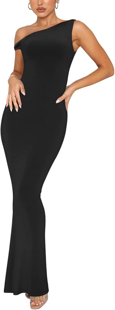 REORIA Women's Summer Sexy One Shoulder Formal Long Dress Wedding Guest Elegant Sleeveless Ribbed... | Amazon (US)