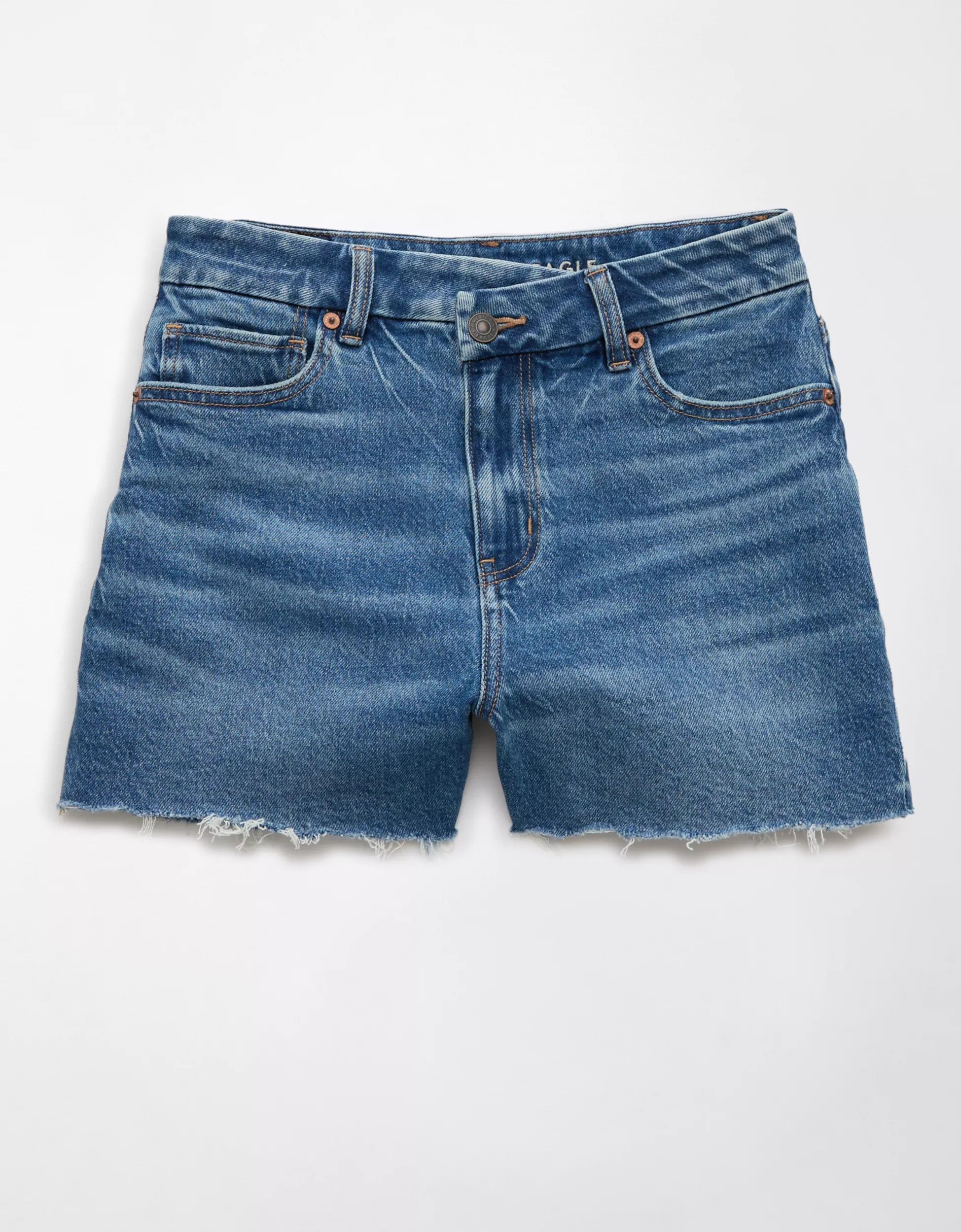 AE Stretch Curvy Crossover Denim Mom Short | American Eagle Outfitters (US & CA)