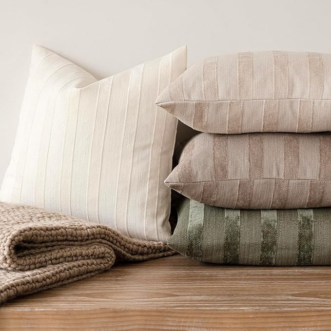 Foindtower Set of 2 Decorative Striped Chenille Throw Pillow Covers Luxury Accent Cushion Covers ... | Amazon (US)