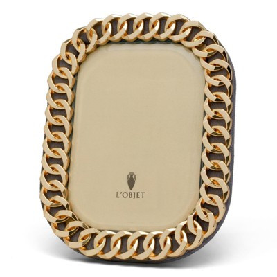 L'Objet Cuban Link Hollywood Regency Gold Plated Beveled Glass Photo Frame - 4x6 | Kathy Kuo Home
