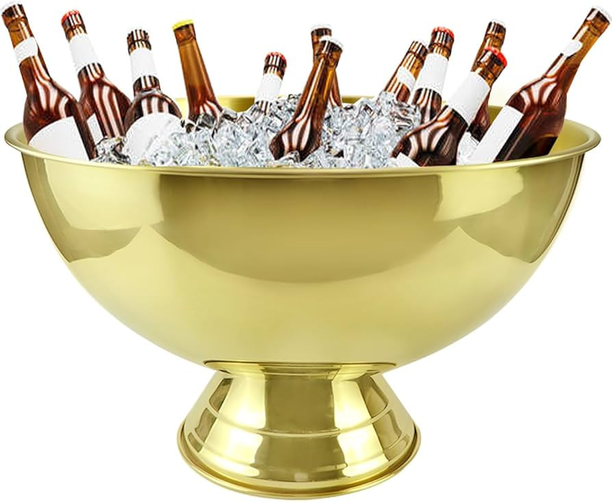 3 Gallon 12L Stainless Steel Beverage Tub Insulated Ice Bucket Metal Champagne Bowl with Base Lar... | Amazon (US)