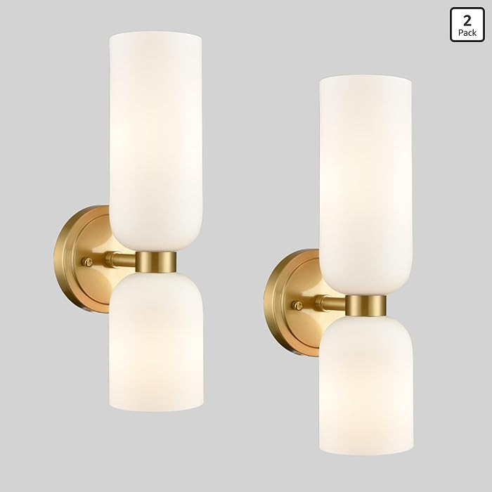 DEYNITE Gold Wall Sconces Set of Two 2-Light Modern Wall Light 3.93"(W)*14.2"(H) Bathroom Vanity ... | Amazon (US)