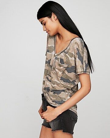 Express One Eleven Camo Double V London Tee | Express