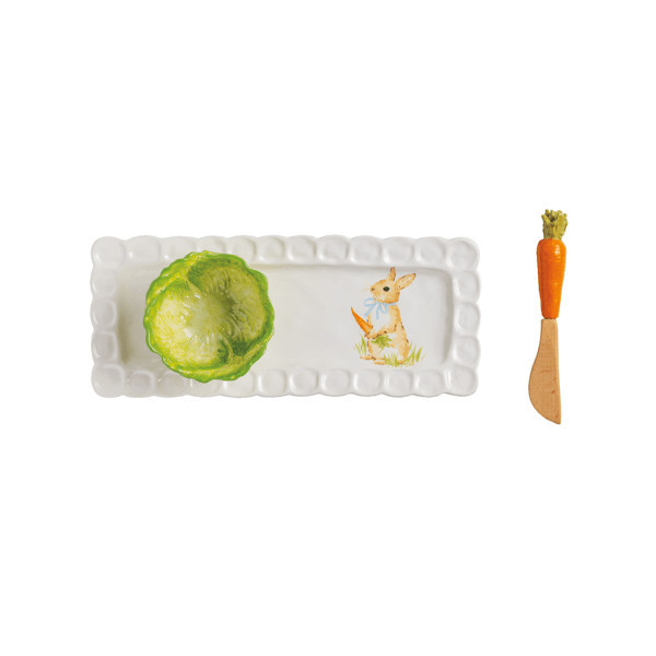 Mud Pie Easter Cabbage Tidbit And Tray Set in White | Stoneware | Mud Pie