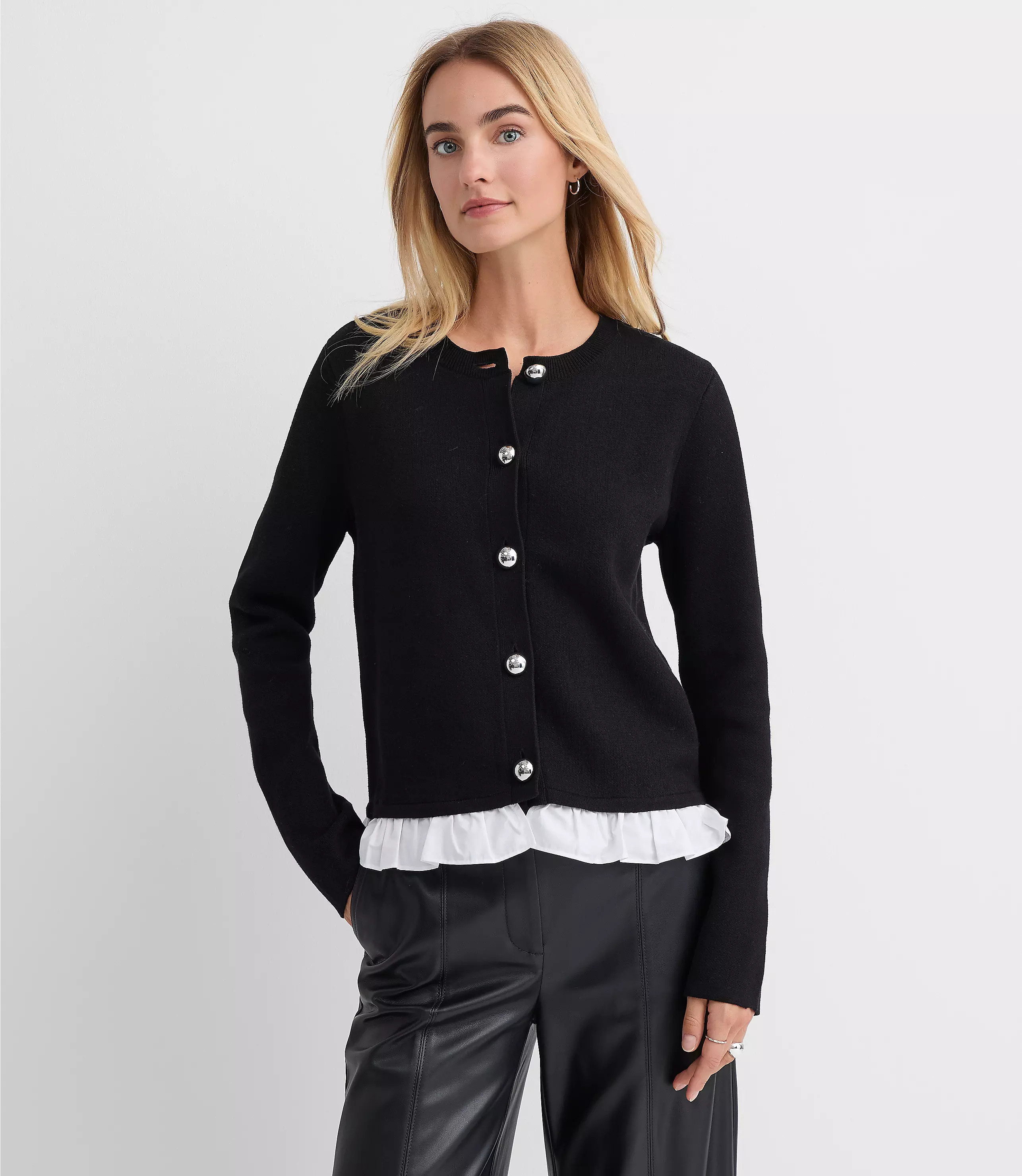 Poplin Ruffle Sweater Jacket | LOFT