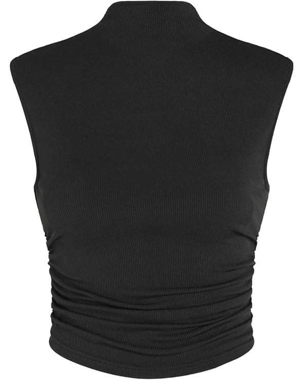 CIDER Women Solid High Neck Sleeveless Ruched Basic Cropped Tank Top Going Out Tops Trendy 2025 S... | Amazon (US)