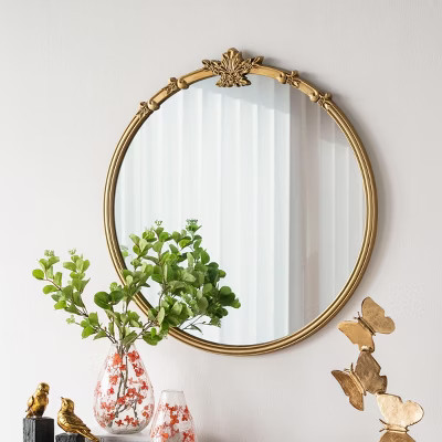 30" Vintage Gold Round Decorative Wall Mirror, Ornate Baroque Leaf Crested Mirror for Mantle, Entryway- Panipeachy | Target