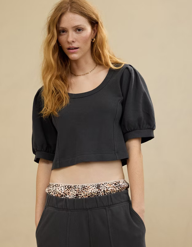 Aerie Seams Right Short Sleeve Sweatshirt | Aerie