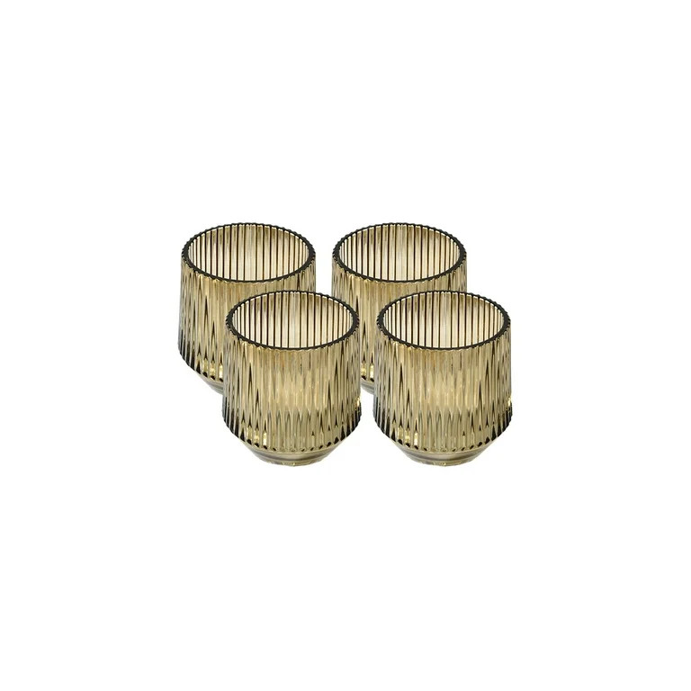 Serene Spaces Living Modern Brown Pleated Glass Votive Holder, Set of 4, Small - Walmart.com | Walmart (US)