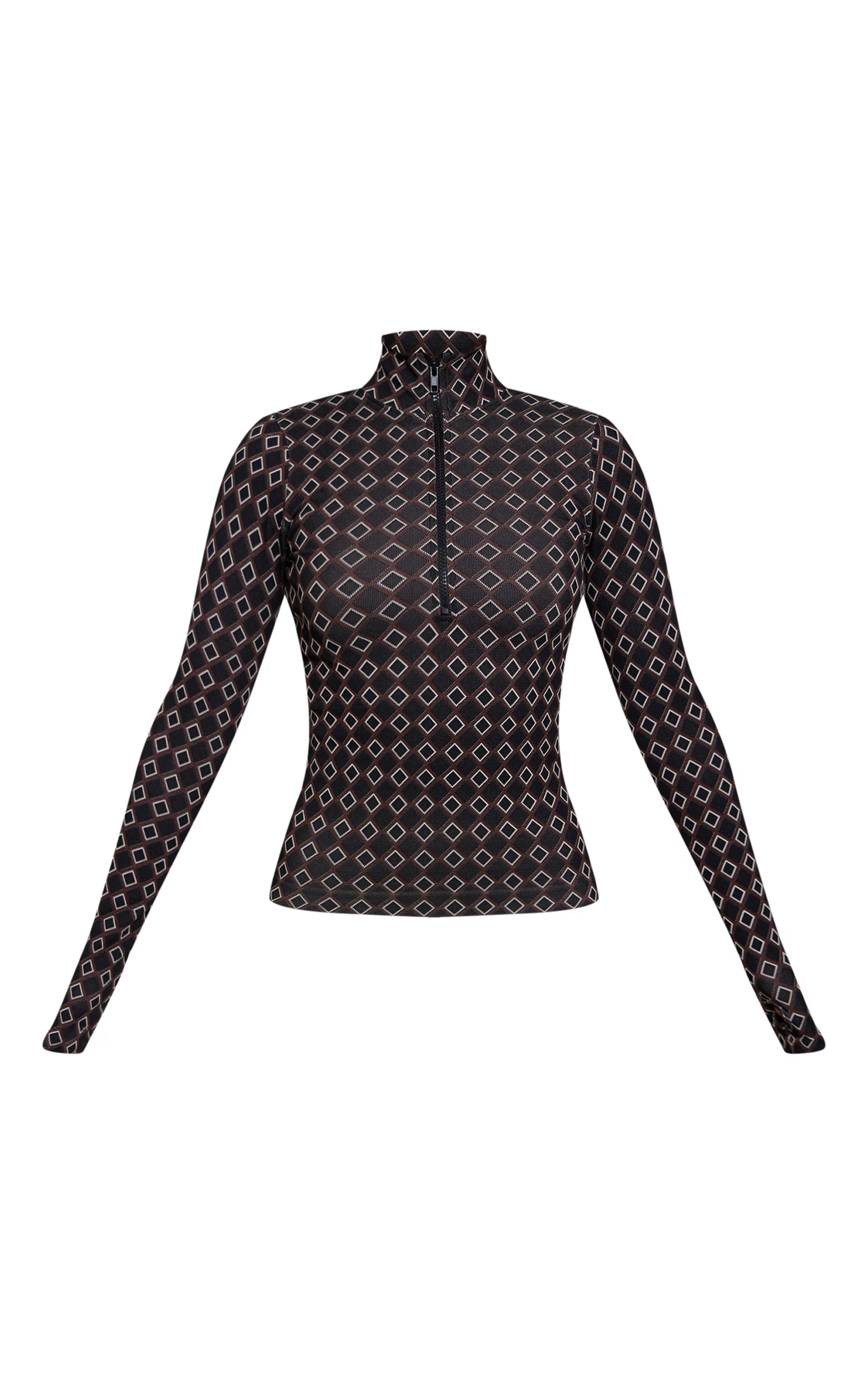 PLT SKI Chocolate Jacquard Seamless Top | Athleisure | PrettyLittleThing US