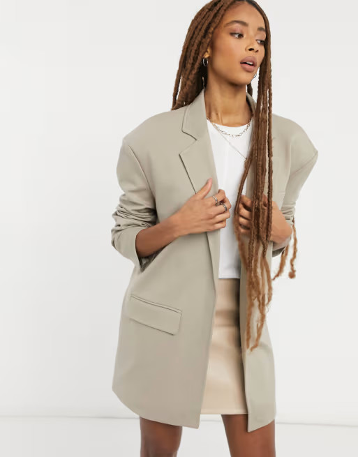 Stradivarius oversized dad blazer in beige | ASOS (Global)