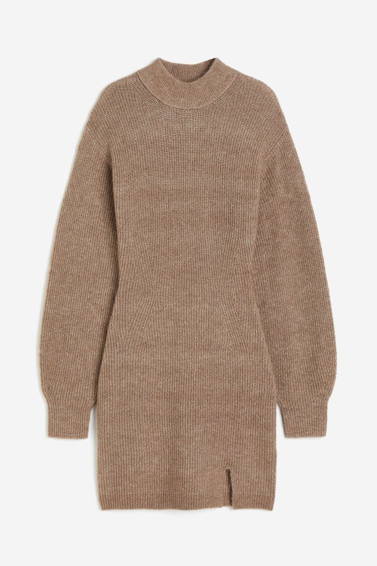 Knit Mock Turtleneck Dress - Beige - Ladies | H&M US | H&M (US)