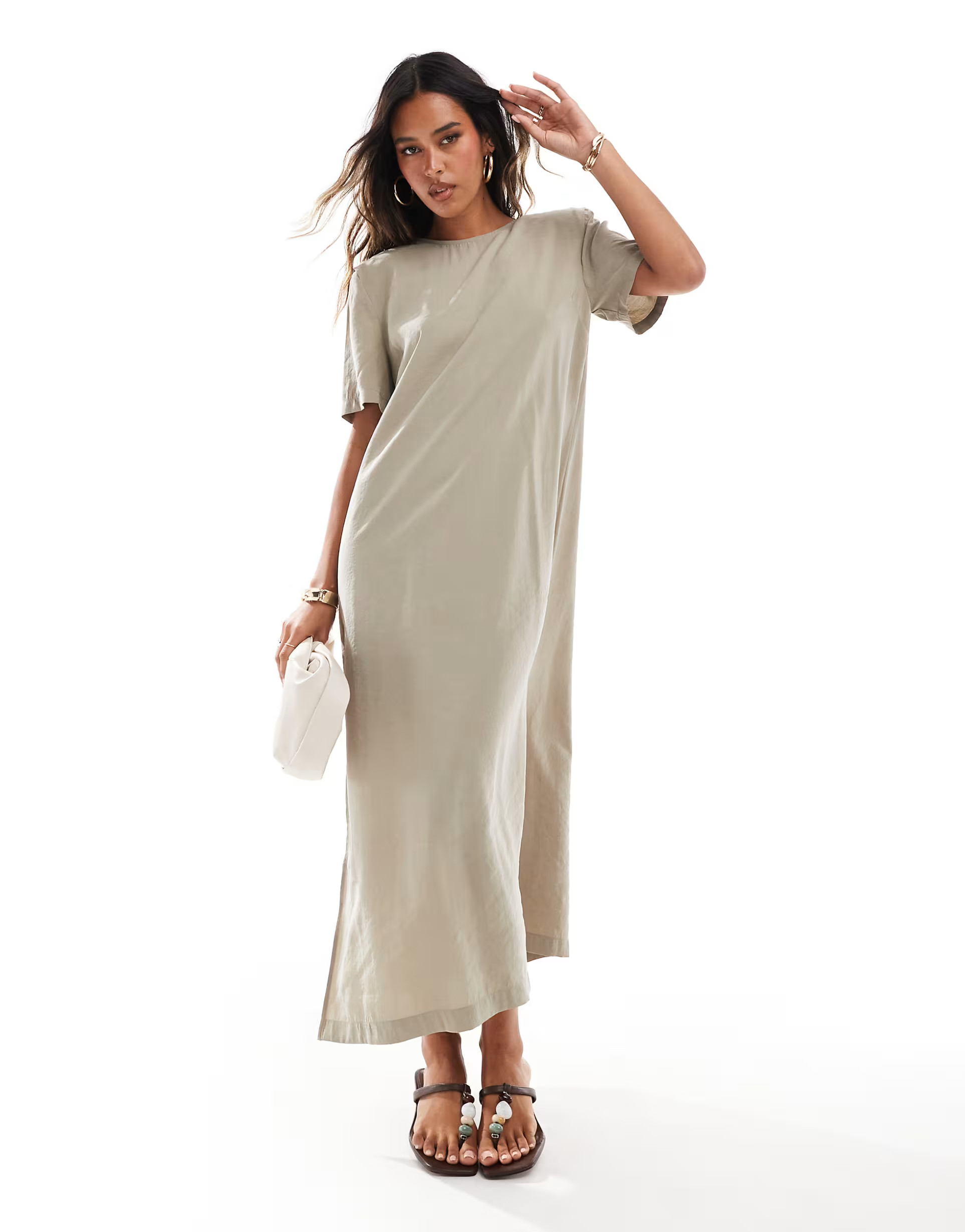 ASOS DESIGN shoulder Pad T-shirt midi Dress in dark sage | ASOS (Global)