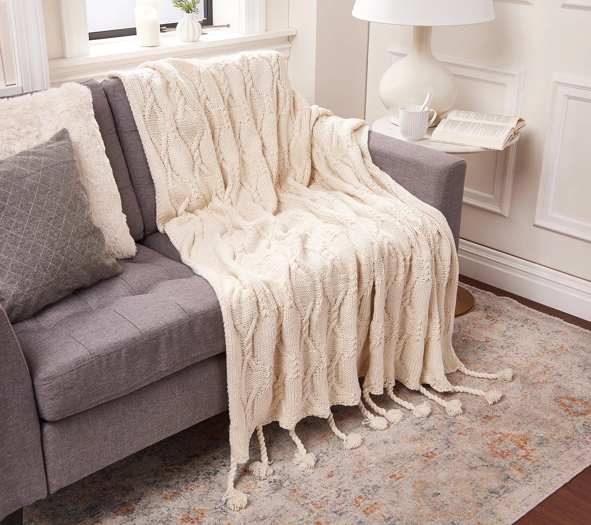 Chunky Acrylic Cable Knit Throw by Lauren McBride - QVC.com | QVC