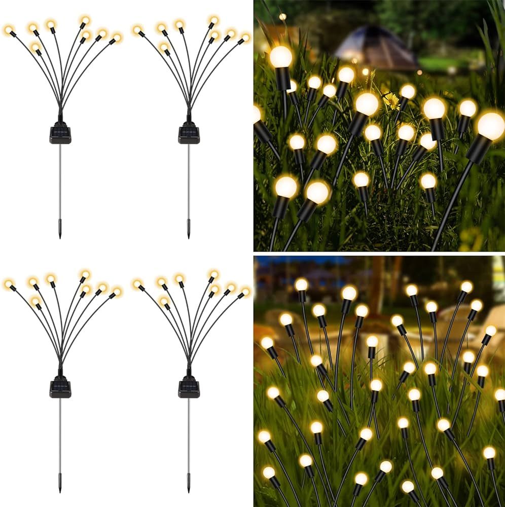 YOEEN 4 Pack Solar Garden Lights, New Upgraded 8 LED Firefly Waterproof Solar Powered High Flexib... | Amazon (US)