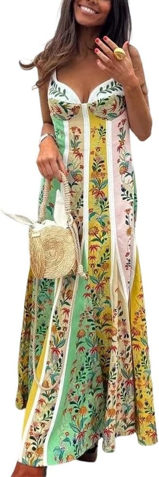 Women’S Sleeveless Party Maxi Dress, Deep V Neck Backless High Waist Summer Dress | Amazon (US)