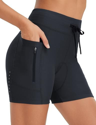 baleaf Women's 4D Padded Bike Shorts High Waisted Cycling Underwear Zipper Pockets for Bicycle Biking Cycle Black M | Amazon (US)
