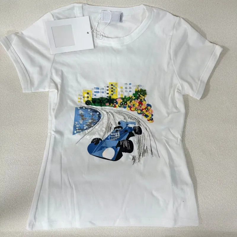 Fashion Designer T-shirts for Women with Car Pattern Summer White Tops 22951 | DHGate