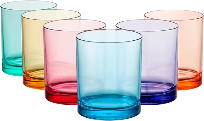 US Acrylic Classic Plastic Reusable Drinking Glasses (Set of 6) 12oz Rocks Cups Assorted Colors |... | Amazon (US)