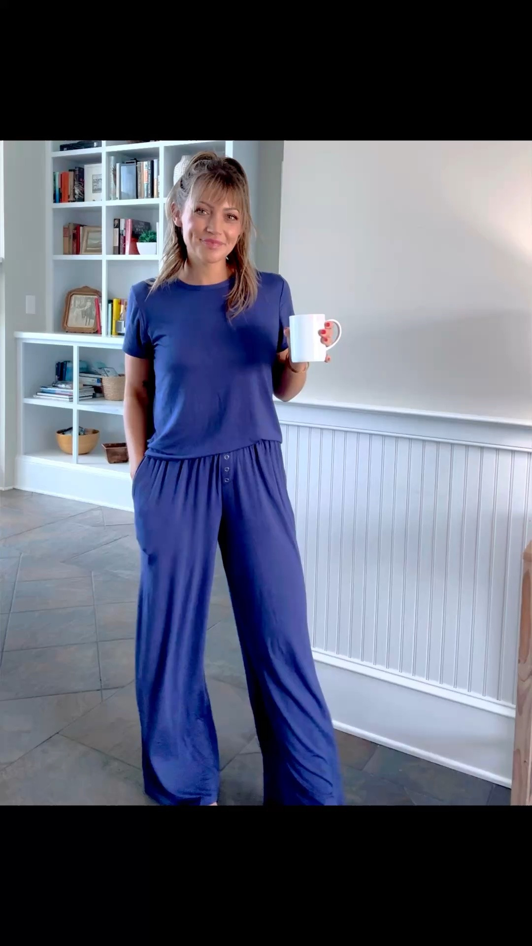Best pajamas ever!!!!! Wearing a small. I normally do XS in Walmart but I love the looser fit of smalls in these. The most luxe bouncy and soft fabric!!
