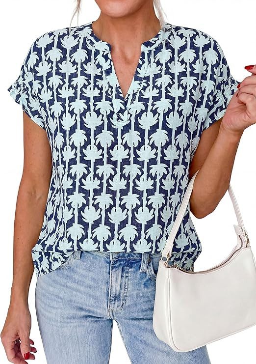 PRETTYGARDEN Womens Floral Print Short Sleeve Summer Tops 2026 Trendy V Neck Loose Boho Shirts Ca... | Amazon (US)