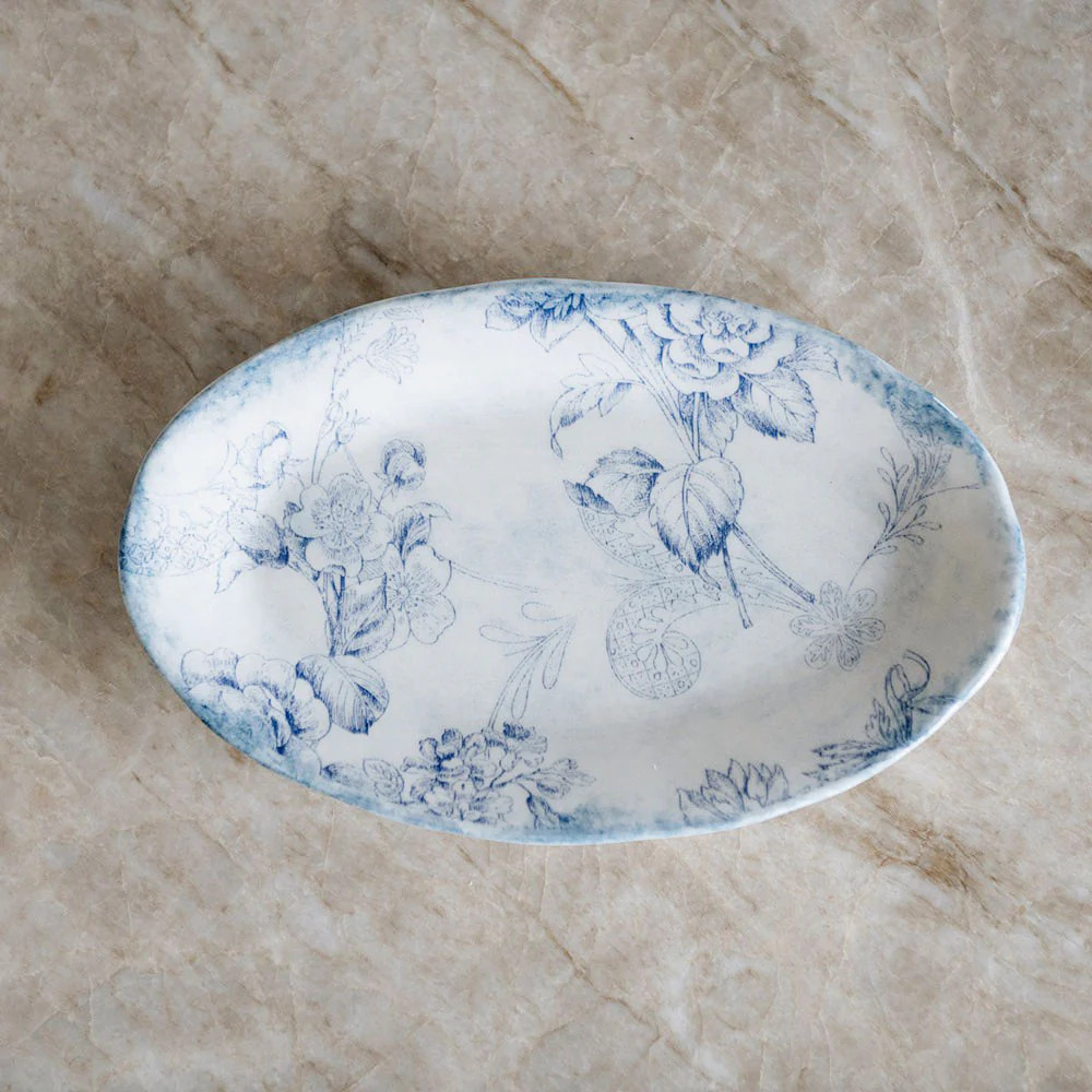Hand-Painted Ceramic Tray - Blue Garden | Roan Iris